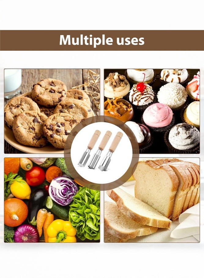 SHABILI 3PCS Cookie Cutters Set for Bakers, Stainless Steel Bistcuit Cake Decorating Tool with Wooden Handle, Jam Biscuit Cutters Corer and Cookie Press Mold , Cake Hole Punch, Cake Center Plunger - Image 2